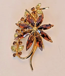 Vintage Navette Rhinestone Flower Brooch Pin "ART" 1/20 12k Gold Filled 2" - Picture 1 of 9