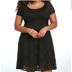 Torrid Dress Womens 2 Plus Size Elegant Black Lace Dress Short Sleeve - Picture 1 of 11