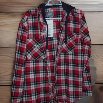 CAMISA BERKLEY JENSEN HOMBRE MANGA LARGA BOTÓN SUDADERA CON CAPUCHA FRANELA NUEVA CON ETIQUETAS Foto 1 de 2