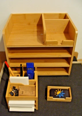 3 Teilige Schreibtisch-Organizer-Bambus-Holz- Ordnungssystem (M:33 x 24 x26cm ) - Bild 1 von 4