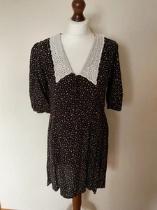 New Look Petite Vintage Style Lace Collar Patterned Black Dress Size 12 - Picture 1 of 4