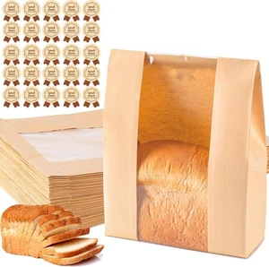25PCS Paper Bread Bags with Window & Label Stickers for Homemade Bread Storage - Picture 1 of 5