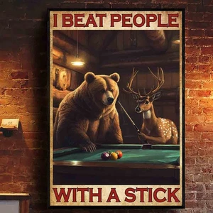 Póster divertido I Beat People With A Stick oso ciervo jugando piscina arte de pared impresión - Imagen 1 de 5