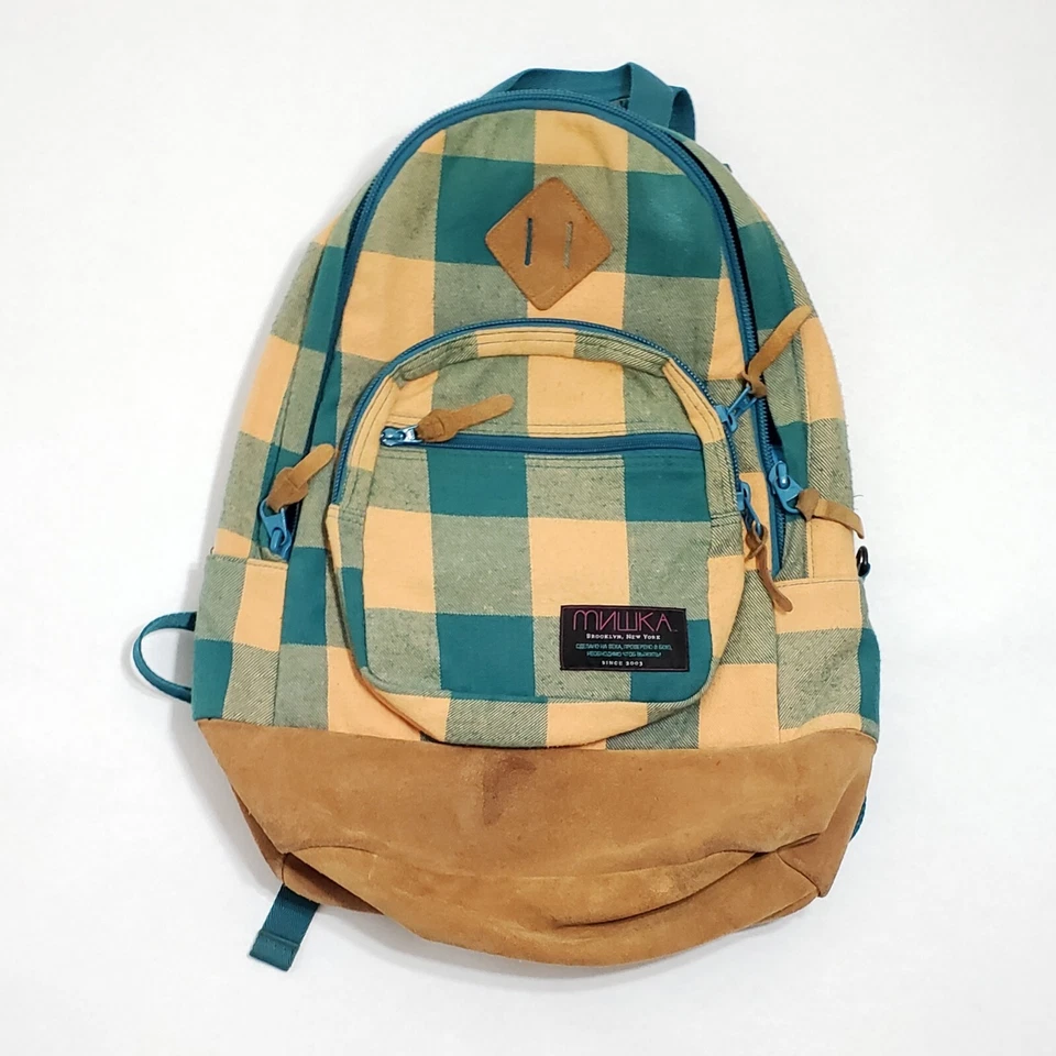 Mochila MISHKA lana franela y gamuza melocotón verde azulado  Foto 1 de 4