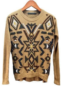 LAMB by Gwen Stefani Sweater Womens XS Aztec 2 Side Beads Southwest Heavy - Picture 1 of 11