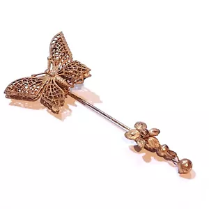 Broche Mariposa Adornado Miriam Haskell De Colección Oro Dorado Dorado Diseñador Sombrero Palo - Imagen 1 de 15