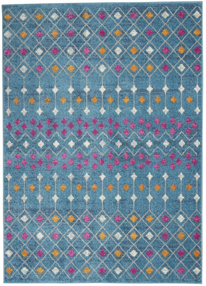 5' X 7' Blue And Orange Geometric Dhurrie Area Rug - Image 1 of 4