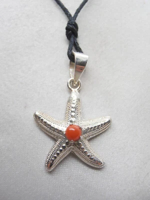 Ciondolo con Stella Marina in Argento 925 e Corallo Rosso naturale - Pendente - Immagine 1 di 4