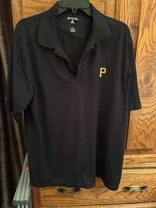 #148 PITTSBURGH PIRATES POLO SHIRT MENS LARGE BLACK ANTIGUA  LOGO   - Picture 1 of 5