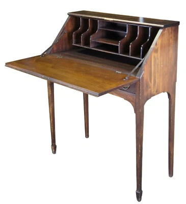 Escritorio antiguo estilo Sheraton caoba americana caída frontal secretaria 30" Foto 1 de 4