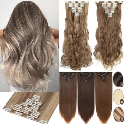 Clip in Extensions wie Echthaar Lang Haarstück 18 Clips Haarverlängerung Blond - Bild 1 von 4
