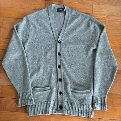 Vintage Campus Wool Sweater Mens L Tall Man Cardigan Grandpa 70s 80s Gray USA - Image 1 of 4
