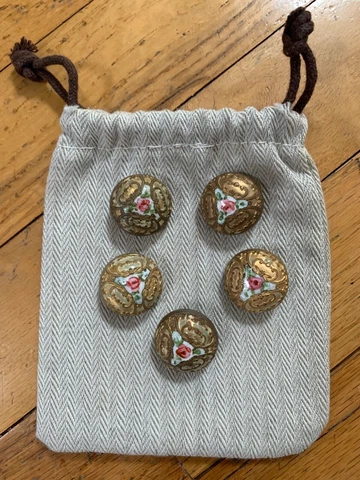 Set of 5 Antique Gilt French Enamel 1" Round Buttons  L@@K Cover