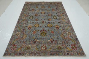 6 x 8 ft Blueish Gray Waziri Afghan Hand Knotted Wool Transitional Oriental Rug - Picture 1 of 17