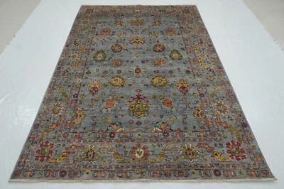 6 x 8 ft Blueish Gray Waziri Afghan Hand Knotted Wool Transitional Oriental Rug - Image 1 of 4