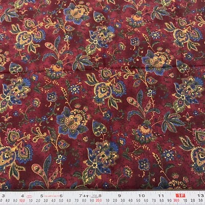 Timeless Treasures 2006 Florals on Burgundy Cotton Fabric Remnant 17" x 42" - Image 1 of 2