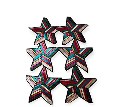 Rainbow Sequin Large Stars Iron On Sew On Set of 6 Patches Crafts Sewing Dance - Image 1 of 4