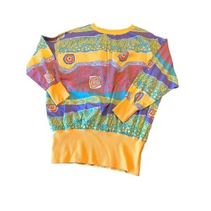 Vintage 1980s JAG Abstract Retro Oversized Yellow Green Blue Medium - Picture 1 of 6