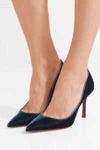 Christian Louboutin Pumps Pointy Toe Petrol Velvet Decoltish 85 Shoes 35.5 NEW - Picture 1 of 9