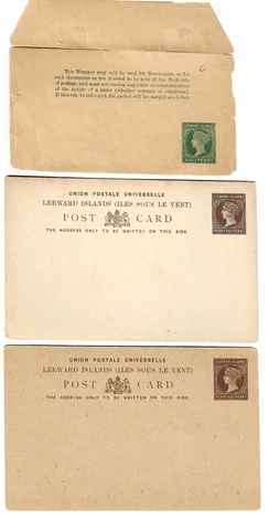 Leeward Is - selection of early postal stationery. QV & EVII.10 items on 4 scans Cover