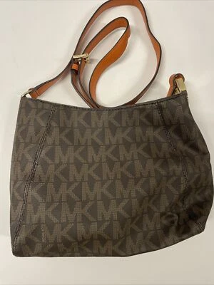 MK Michael Kors 棕色/橘色 Fulton 中号皮革邮差包 — 第 1/4 张图片