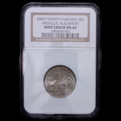 2000-P 180 Degree Rotated Dies Mint Error S. Carolina Statehood Quarter NGC MS64 - Image 1 of 4