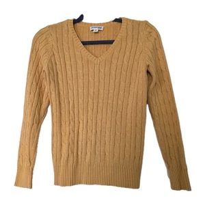 Suéter Pescador Tejido Cable Amarillo De Colección Para Mujer PS Cuello en V Preppy Dinero Antiguo - Imagen 1 de 8