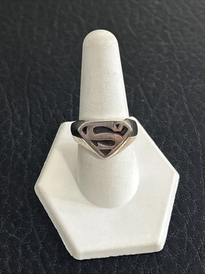 Sterling Silver 925 & Black Enamel SUPERMAN Ring Sz 9.75 w Ring Box &Gift Box - Image 1 of 4
