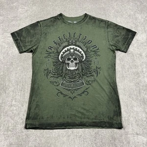 Camiseta Affliction Para Hombres Grande Verde Gráfico Nativo Indio Calavera MMA Y2K Live Fas - Imagen 1 de 9