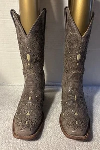 Corral 1121 Bone Crater Brown Leather Pull On Western Cowgirl Boots Womens 7.5 M - Picture 1 of 13