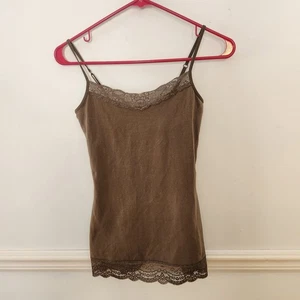 Camiseta sin mangas Y2K Express Cami XS para mujer verde marrón ribete de encaje hada grunge caprichoso gótico - Imagen 1 de 12