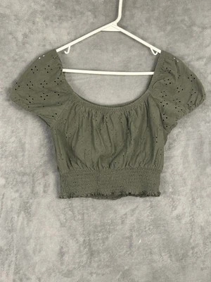 Blusa Babydoll Hollister Vintage Para Mujer Mediana Verde Recortada Y2K Camisa Calada Foto 1 de 4