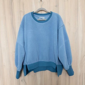 Free People Womens Camden Sherpa Oversized Sweatshirt Sz M Blue Cozy Boho Lounge - Picture 1 of 6