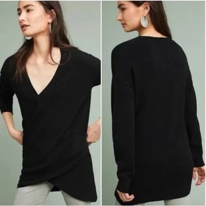 Suéter tejido túnica envolvente Anthropologie Stowe por matasellos negro balletcore talla M - Imagen 1 de 6