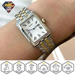 SEIKO Ladies Watch Quartz Rectangle White Dial Two Tone SWR087 Gift for Mom - Picture 1 of 9
