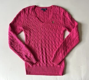 Maglione donna Ralph Lauren sport maglia cavo rosa caldo 100% cotone scollo V M - Foto 1 di 8