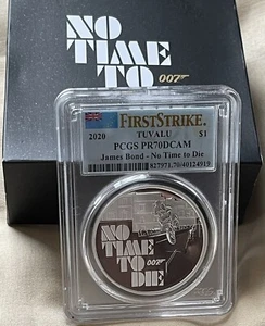 2020 James Bond "No Time to Die" 1oz Silver Proof PCGS PR70DCAM FS With Box COA - Picture 1 of 2