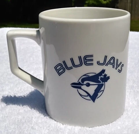 Vintage Toronto Blue Jays Mug White Ceramic w/ Blue Logo Coffee Cup Cover