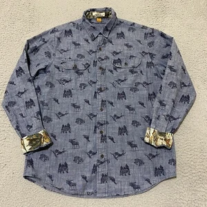 Tailor Vintage Shirt Mens M Blue Animal Print Authentic Indigo Cotton Flip Cuff - Picture 1 of 11