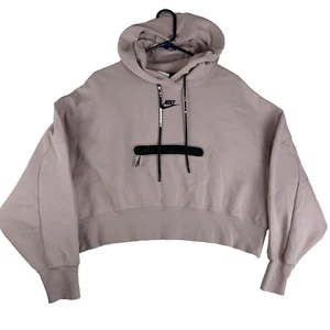 NIKE Women's Pink Sweater Center Swoosh Logo Zip Pocket Hoodie Oversized Size XS - Picture 1 of 12