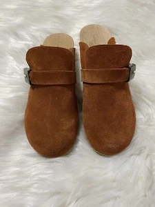 Dr. Scholls Sz 10 Amber Dream Wood & Leather Clogs Shoes - Picture 1 of 9