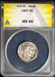 1937 5c Indian Head Buffalo Nickel MS 66 ANACS # 7644937 + Bonus - Picture 1 of 2