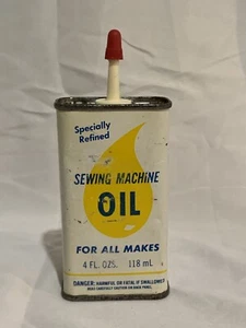 Vintage Sewing Machine Oil Tin Can 4 Ounce Advertising Can With Red Cap - Picture 1 of 14