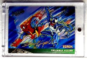 1995 Spider-Man Gold Signature Card 134 VENOM. FREE ONE-TOUCH-HOLDER - Picture 1 of 2