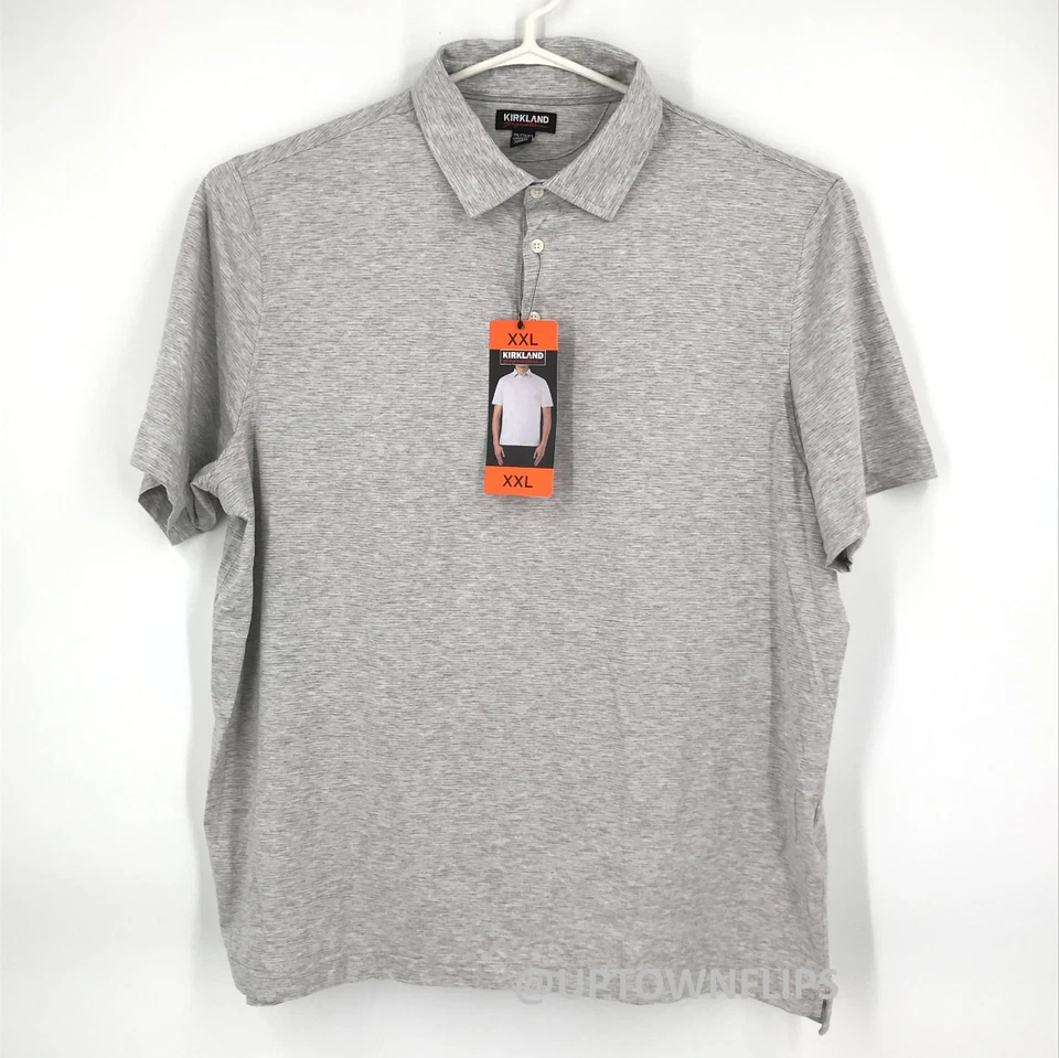 Kirkland Signature Polo Shirt Mens 2XL XXL Gray Short Sleeve Silk Blend Golf - Image 1 of 4
