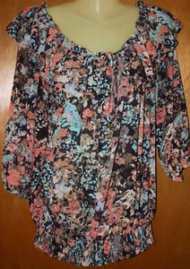 Lane Bryant Women's Sz Plus 14/16 Sheer Floral Peasant Top 3/4 Sleeve GUC - Picture 1 of 6