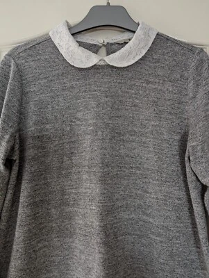COLLARED JUMPER SIZE 14 BY TU IN GREY MIX COLLAR & HEM LACE STYLE.  (C) - Image 1 of 4