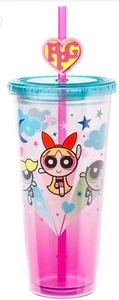 VASO DE VIAJE PARA NIÑAS POWERPUFF TAZA CORAZÓN PAJITA TAPA TOPPER RED DE DIBUJOS ANIMADOS 24 OZ - Imagen 1 de 13