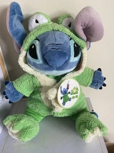 Disney Store Stitch Wearing Frog Dressing Gown And Slippers Cuddly Soft Toy - Picture 1 of 1