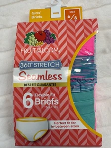 Fruit of the Loom Briefs Girls Size 6/8 Seamless 360 Stretch Flexible Fit 6 Pack - Picture 1 of 8